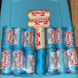 Omega Nylon Thread Set - Blue and Cream) Bonus Set of needles included